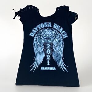 Vance Biker Wear 2021 Daytona Bike Week Black T Shirt Lace Up Shoulders Size M